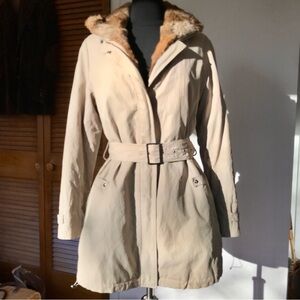 Izzat Baba New York Trench Coat with Real Fur And Hood